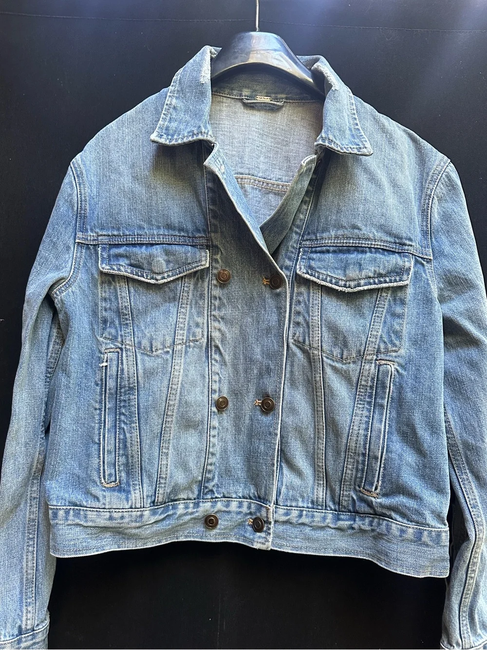 Free People Oversized Double Breasted Blue Denim Jacket